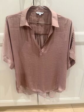 Naked Zebra Mauve Collared V-Neck Short Sleeve Blouse
